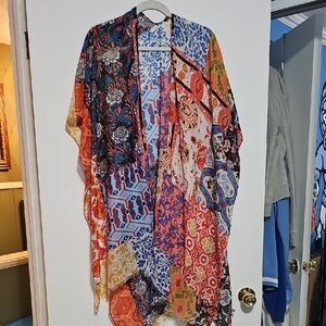 Colorful Patchwork Kimono One Size Fits Most Fall Beach Resort